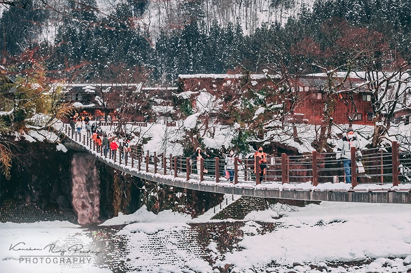 White snow covered bridge at shirakawaga-go