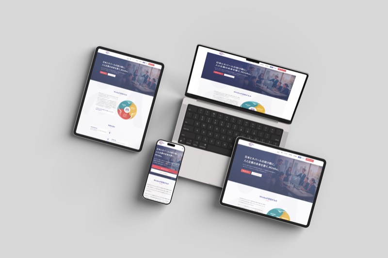Miroku corporate website design shown responsive on a laptop, two tablets and a smartphone